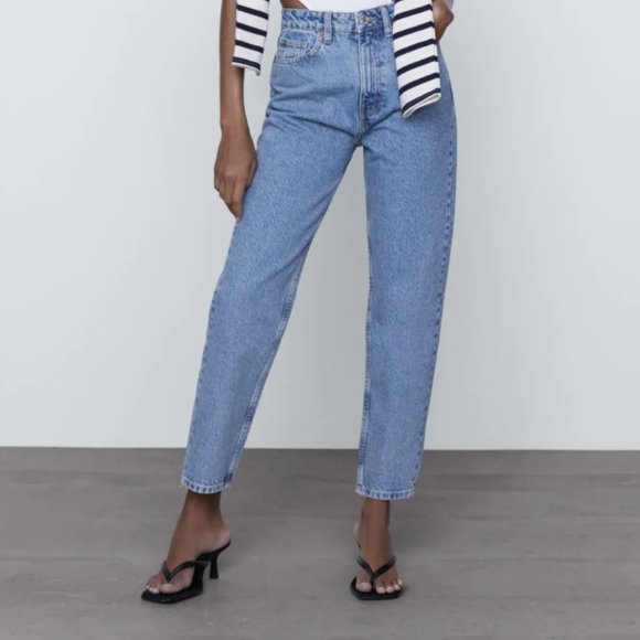 Zara Mid-Wash Blue Mom Jean - Picture 1 of 8